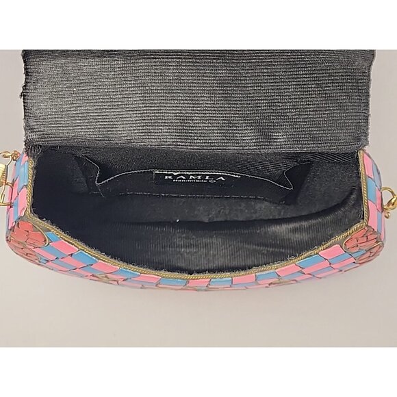 Ramla Mosaic Handmade Bag Pink Blue with Detachable Chain Strap Selling Sunset - Picture 9 of 16